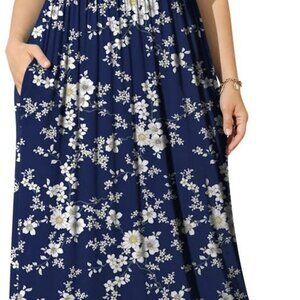 Plus Size Maxi Dress Rayon Spandex Short Sleeve Pockets Casual Summer